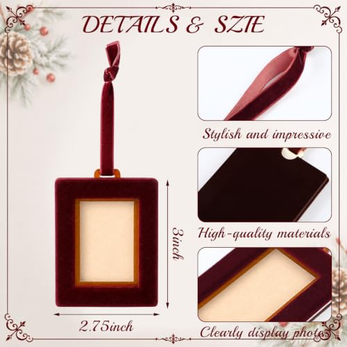 Qunclay Burgundy Velvet Christmas Picture Frame Ornaments Set, 12 pcs