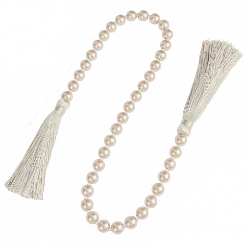 34-Inch Pearl Glass Bead Garland with Tassels, Boho Table Decor