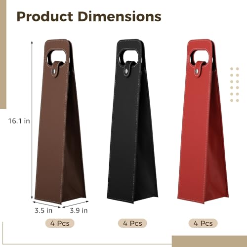 12 Pack PU Leather Wine Gift Bags Reusable Single Bottle Carrier with Handle & Closure