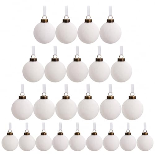 JYXCJL Velvet Christmas Balls 2.36 Inch, White, 24-Pack Shatterproof Ornaments
