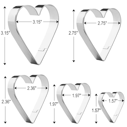 YomiFamily Heart Cookie Cutter Set - 5 Stainless Steel Shapes (3.15", 2.75", 2.36", 1.97", 1.57")