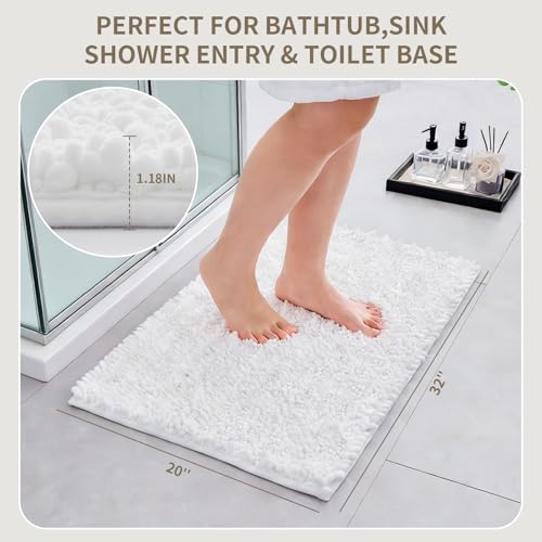 Ruggnovea Extra Thick Chenille Bath Mat 32x20 Non-Slip White