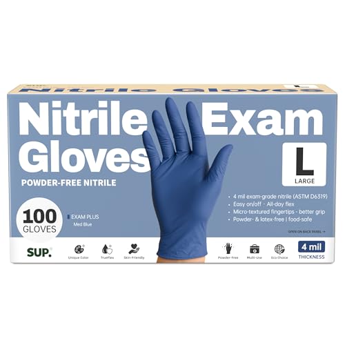 Blue Nitrile Disposable Exam Gloves - Powder-Free, Food Safe & Latex-Free