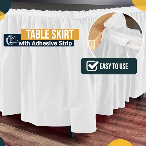 Disposable White Plastic Table Skirts, 14ft Adhesive Table Wrap, 6 Pack