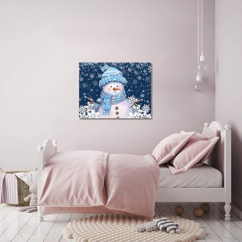 Shine-Home Navy Blue Snowman Wall Art 16x20 Winter Christmas Canvas Decor Framed
