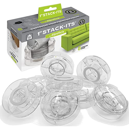 Adjustable Bed Risers - 1 Inch Height, Set of 8, Clear Heavy Duty