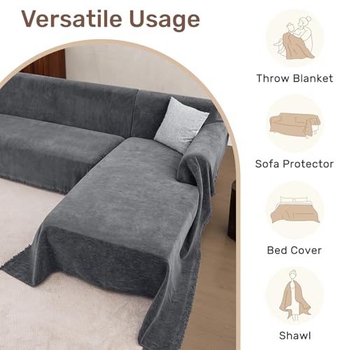 2-Piece L-Shaped Sectional Sofa Cover - Thick Washable Chenille (XL, Dark Gray)