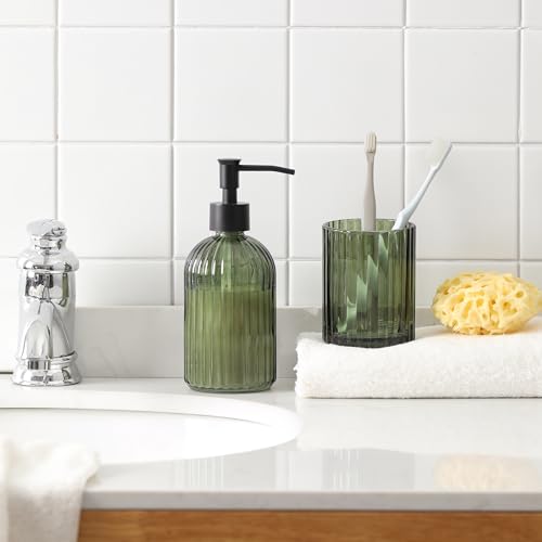 4-Piece Decorative Glass Bathroom Accessory Set in Green