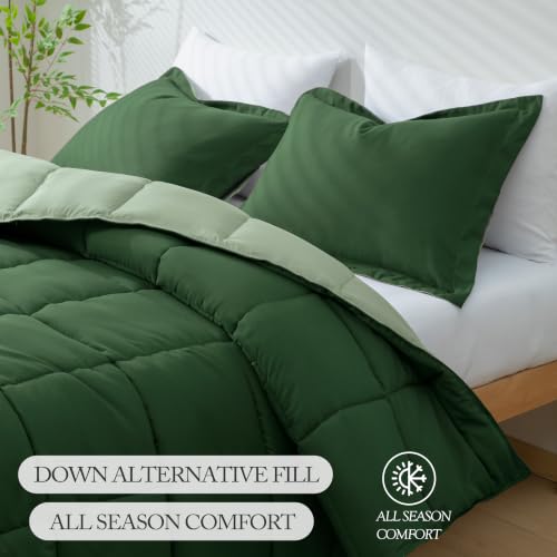 3-Piece Reversible Green Queen Comforter Set - Soft Microfiber Bedding