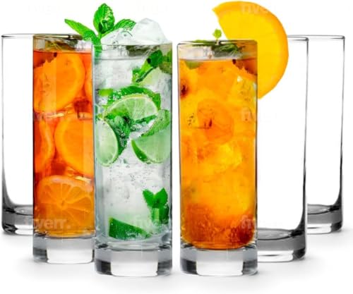 12oz Highball Glass Set of 6 - Heavy Base Cocktail and Drinkware Tumblers