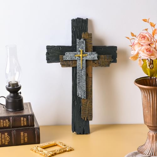 13-Inch Rustic Resin Wall Cross - Farmhouse Christian Home Decor