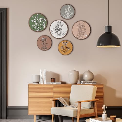 6-Piece Boho Wooden Botanical Wall Art Set, Rustic Farmhouse Decor