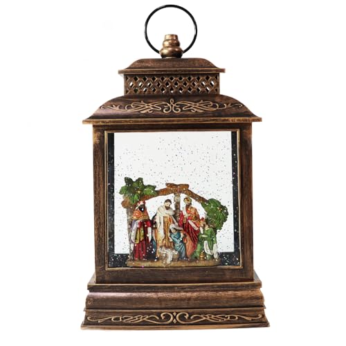 EYZH Christmas Nativity Snow Globe Lantern with 6-Hour Timer, Musical Lighted Nativity Scene, 11.75 Inch USB Decor
