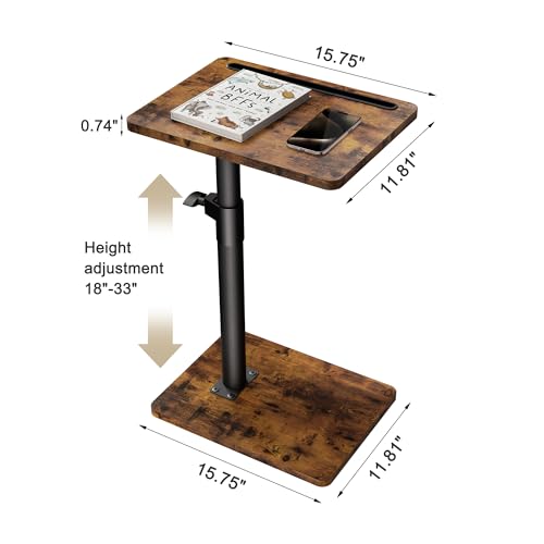 Adjustable Sofa Armrest Tray Table with Swivel Top and Phone Slot