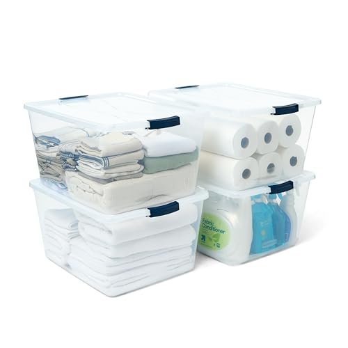 Clear Storage Bins with Lids 71 Quart 4-Pack Stackable