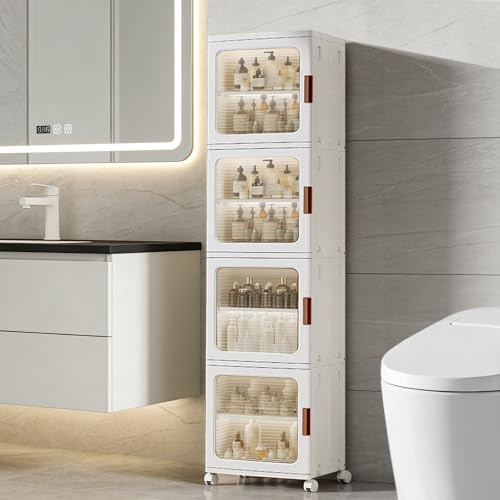 4-Tier Foldable Slim Storage Cabinet with Wheels, Narrow Organizer Unit