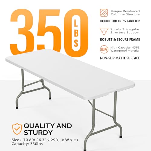 6ft Portable Plastic Folding Table - Heavy-Duty Utility Table for Events