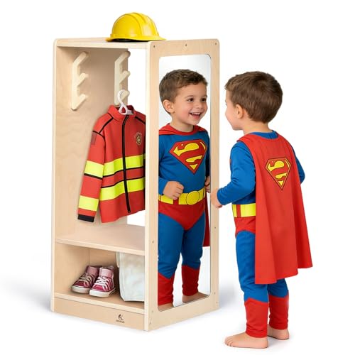 Kids Dress Up Storage Center with Full-Length Mirror and 6 Hooks