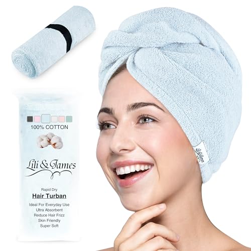 100% Cotton Hair Towel Wrap - Quick Dry Anti-Frizz Turban for All Hair Types