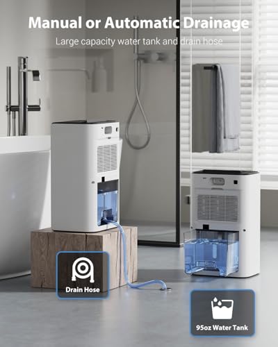 Compact 95oz Dehumidifier with Drain Hose and 7-Color LED Light