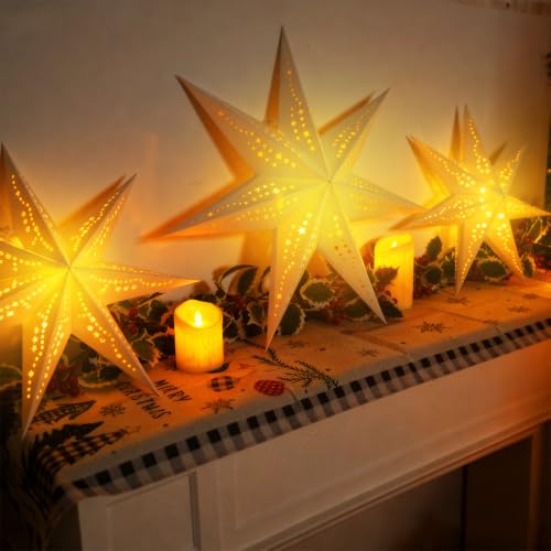 White Paper Star Lanterns with Lights – 3-Pack Indoor Christmas Decor