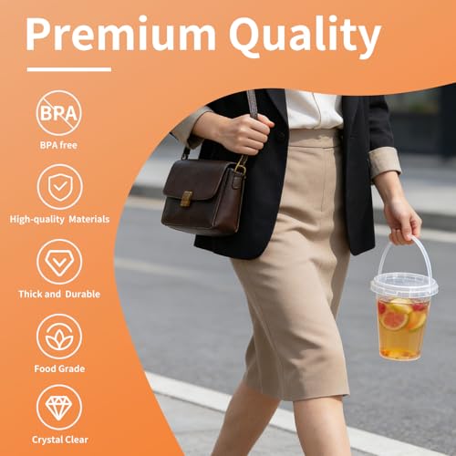 15-Pack 34oz Plastic Cups with Lids & Straws - Disposable Buckets for Drinks, Summer Parties