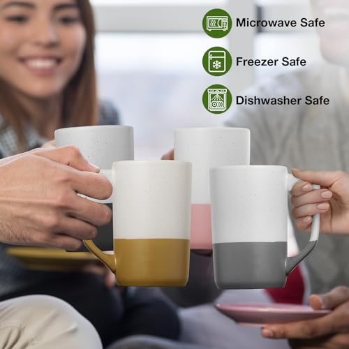 Large Ceramic Coffee Mug Set of 4 - 16oz Tea & Latte Cups with Handle