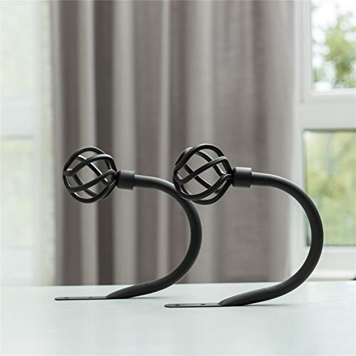Geometric Industrial Cast Iron Curtain Holdbacks - Heavy Duty Matte Black
