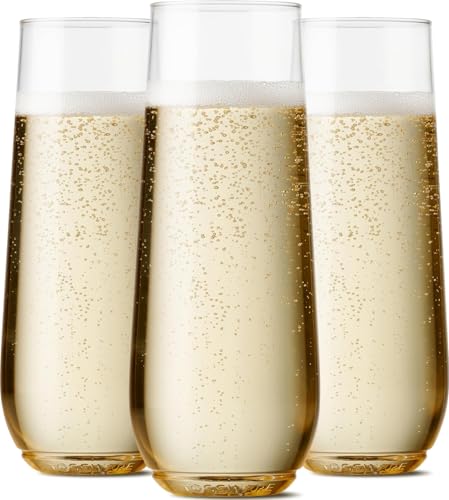 9oz Recyclable Plastic Champagne Flutes - Unbreakable Stemware, 12 Count