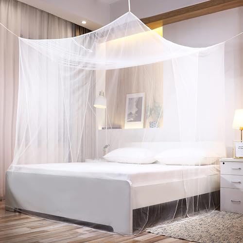 Rectangular Bed Mosquito Net Canopy - Full & Queen Size White Mesh