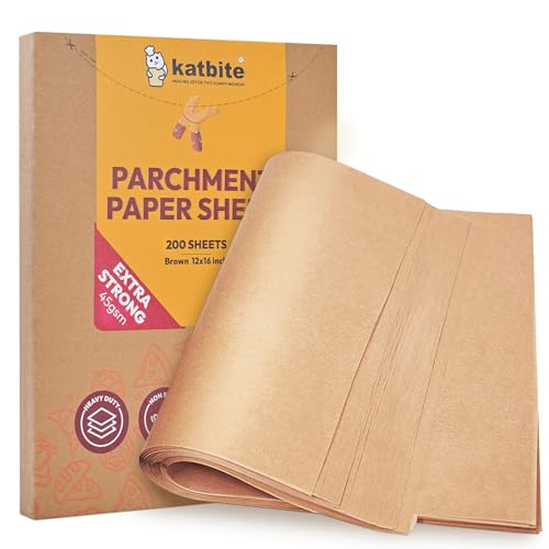 Unbleached Precut Parchment Paper Sheets 12x16 - Heavy Duty Non-Stick 200 Count