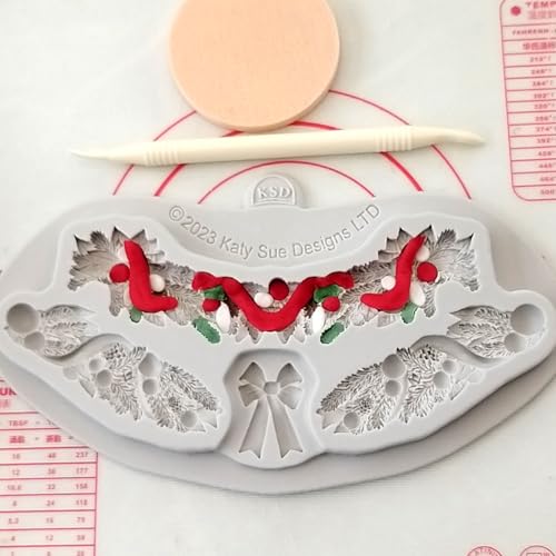 Katy Sue Festive Garland Silicone Mold for Christmas Cake Decorating & Craft