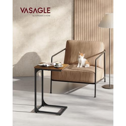 VASAGLE C-Shaped End Table, Small Side Table for Couch, Sofa Table with Metal Frame for Living Room, Bedroom, Bedside, Rustic Brown and Black
