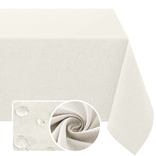 H.VERSAILTEX Linen Textured Tablecloth 60 x 120 Waterproof Decorative Table Cloth Spill-Proof Linen Look Cover for Party Table Extra Soft and Thick Fabric Wrinkle Free, Heather Ivory