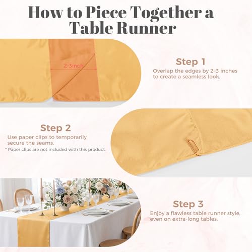 4-Pack Gold Satin Table Runners 12x108 Inch Reusable Wedding Table Decor