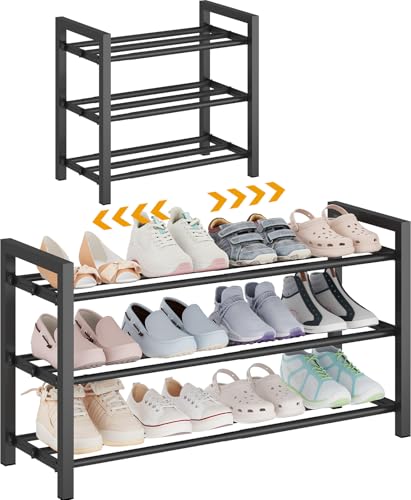 3-Tier Expandable Metal Shoe Rack, Heavy-Duty Steel Storage Organizer