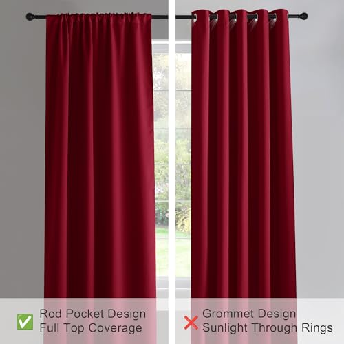 PONY DANCE Burgundy Red Blackout Curtains 42W x 72L (2 Panels) Thermal Insulated Rod Pocket