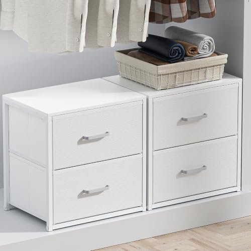 2 Pack Stackable Closet Storage Drawers, White Fabric Dresser Organizer
