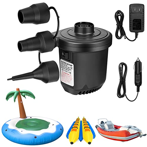 Portable Electric Air Pump for Inflatables, Quick-Fill Pump with 3 Nozzles