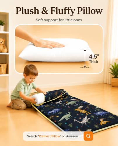 PRIMLECT Toddler Nap Mat with Pillow and Blanket, Extra Large 55x35 Washable Sleeping Bag for Daycare and Preschool