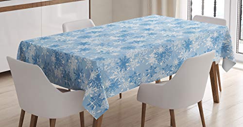 Ambesonne Blue & White Snowflake Tablecloth 84x60 Inches Holiday Decor
