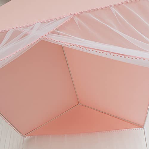 Girls Bed Canopy Mosquito Net with Pompoms for House Bed, Pink