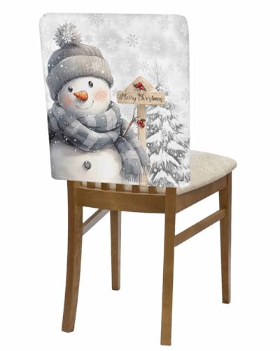 LooPoP 8 pcs Christmas Snowman Chair Covers Set Grey Stretch Dining Chair Protectors