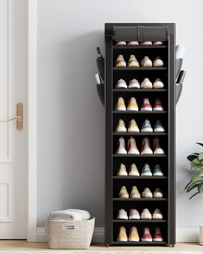 10-Tier Shoe Rack with Cover - Space Saving 20 Pair Shoe Organizer