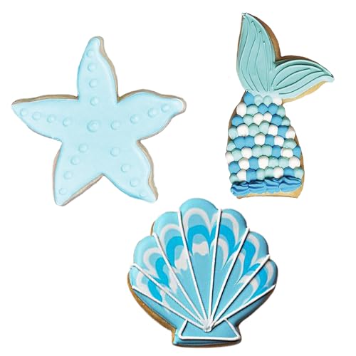 Ann Clark 3-Piece Mermaid Cookie Cutter Set - Made in USA, Ocean-Themed Baking Tools