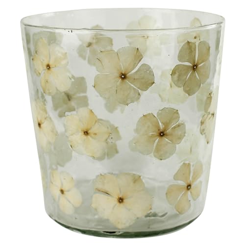 HomArt Enamelled Flower Hurricane Candle Holder - 5-inch Glass Decor