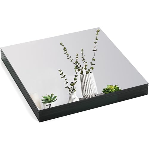 8x8 Inch Square Mirror Trays - Set of 16 Frameless Glass Centerpiece Tiles
