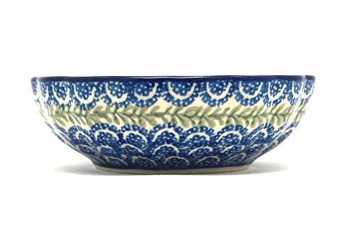 Polish Pottery Bowl - Shallow Scalloped - Small - Crimson Bells