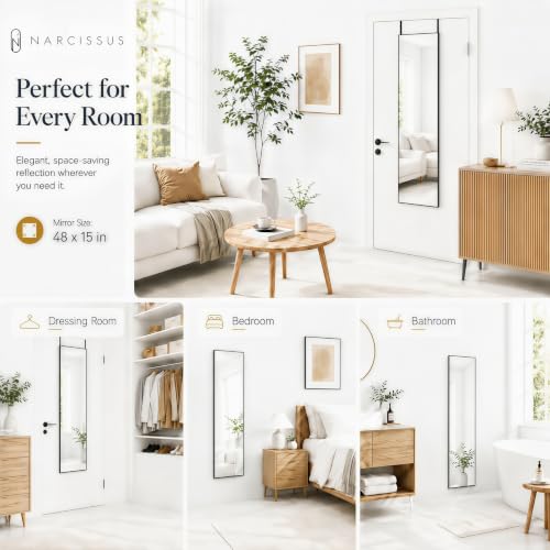 47x14 Inch Full Length Mirror, Over-the-Door or Wall Mounted Dressing Mirror