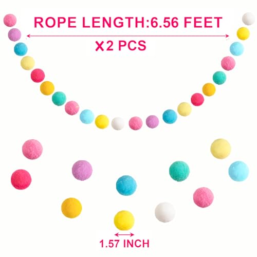 Large Spring Felt Ball Garland (13ft) - Colorful Pom Pom Hanging Decor